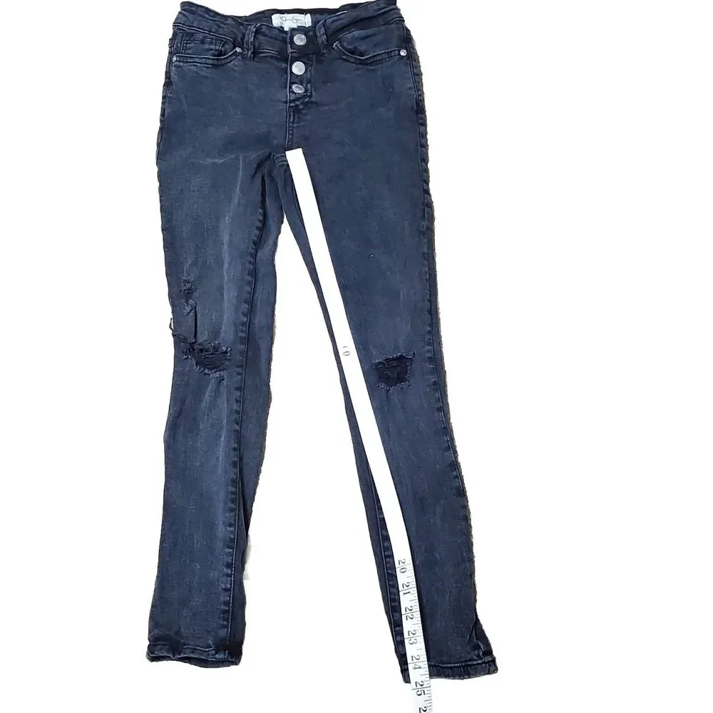 Jessica Simpson Girls Sz 10 Mid-Rise Emma Destructed Skinny Jeans Black Wash